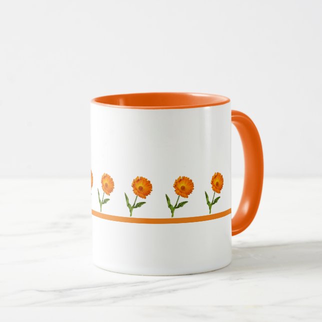 Mug - Orange Flowers on a Line (Front Right)