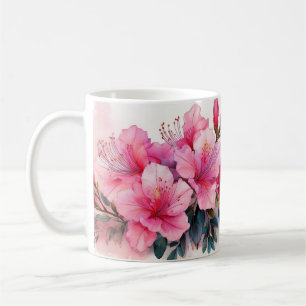 Mug - Pink Azaleas Flowers, Watercolor Art