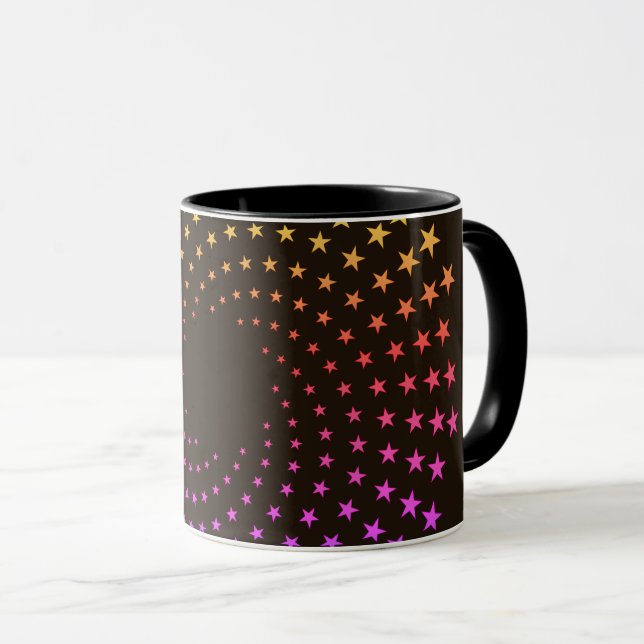 Mug - Rainbow Coloured Star Swirls on Black (Front Right)