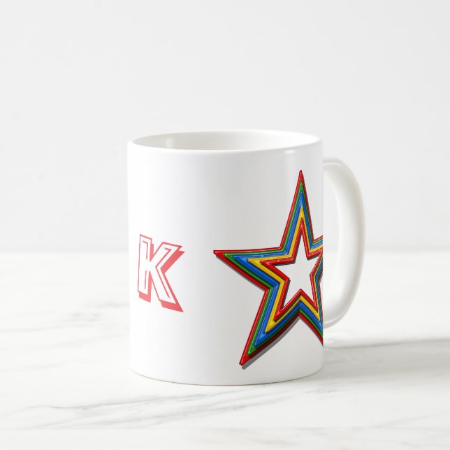 Mug - Rainbow Coloured Stars and Initial (Front Right)