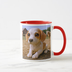 Mug realistic 3D puppy on the farm.
