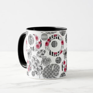 Mug,Red and Black, Quilting ,Patchwork, Rustic Mug