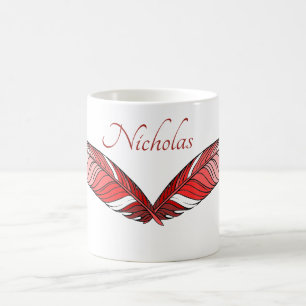 Mug - Red Feathers and Name