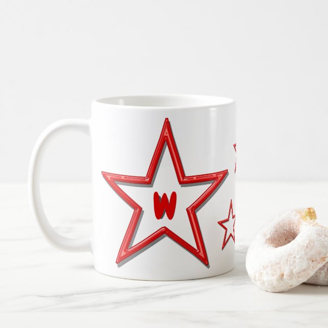 Mug - Red Stars with Initial (With Donut)