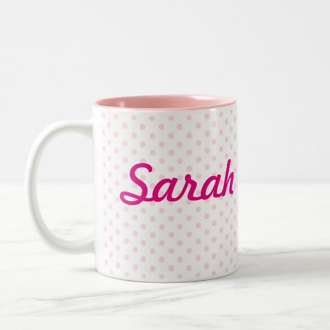 ♥ MUG ♥ SARAH pink polka dot girly personalise (Left)