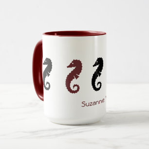 Mug - Sea Horses with name (maroon & black)