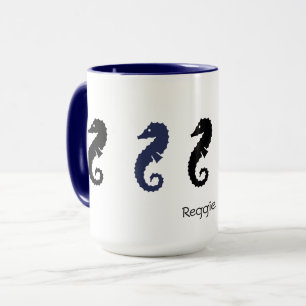 Mug - Sea Horses with Name (navy & Black)