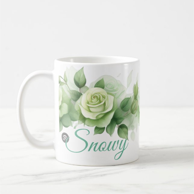 mug snowy green roses (Left)