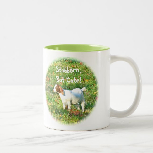 Mug"Stubborn But Cute" (Goat Photo) Two-Tone Coffee Mug (Right)