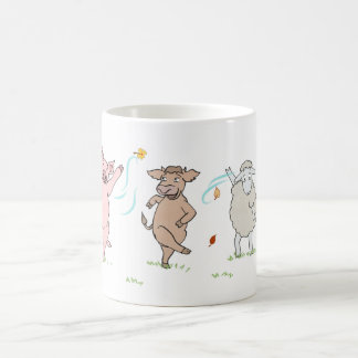 Mug vegan, pig, cow and sheep dancing