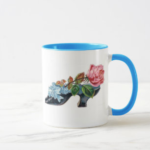 Mug Vintage Floral Shoe Bouquet Blue Pink