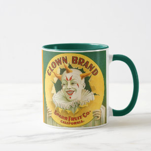 MUG ~ VINTAGE FRUIT CRATE LABEL~  CLOWN DESIGN