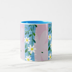 Mug-White Daisy on Blue & Lavender Design Two-Tone Coffee Mug