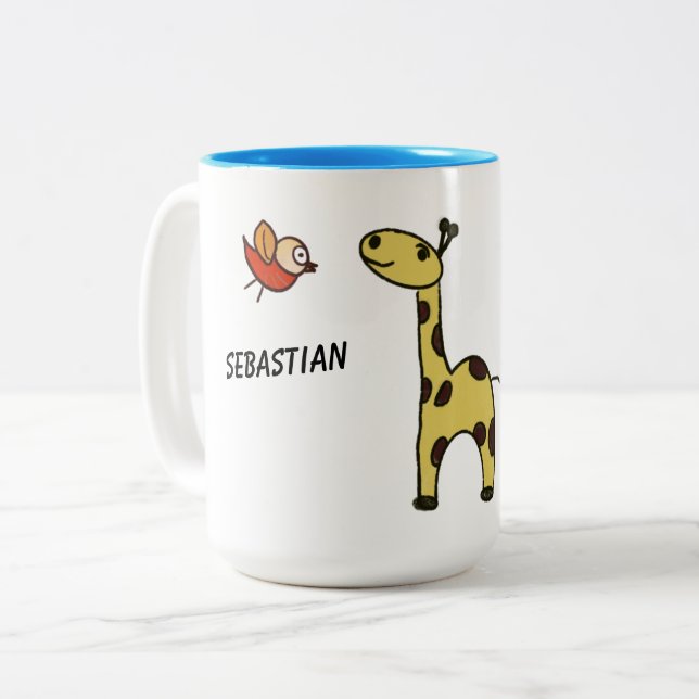 Mug with a giraffe and birds (Front Left)