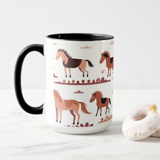 Mug with abstract art and horses.