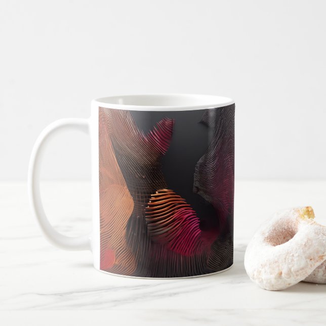 Mug with Abstract Wave Motif (With Donut)