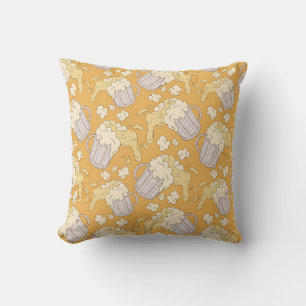 Mug with beer cartoon seamless pattern. Alcohol dr Cushion