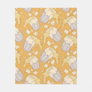 Mug with beer cartoon seamless pattern. Alcohol dr Fleece Blanket