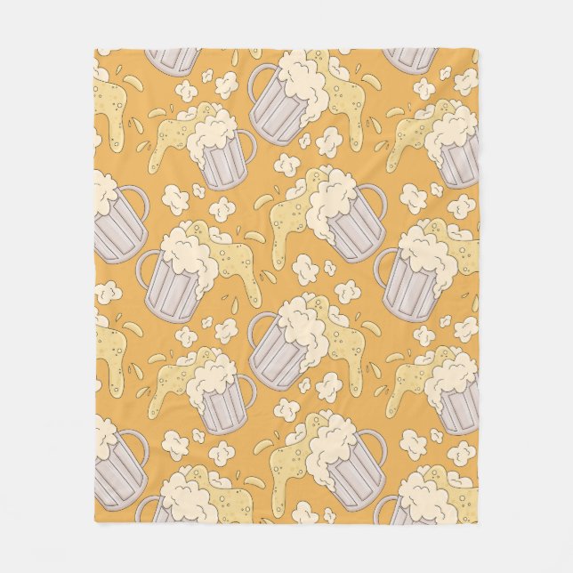 Mug with beer cartoon seamless pattern. Alcohol dr Fleece Blanket (Front)