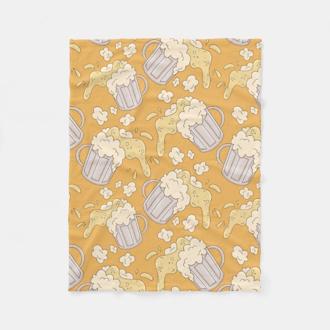 Mug with beer cartoon seamless pattern. Alcohol dr Fleece Blanket (Front)