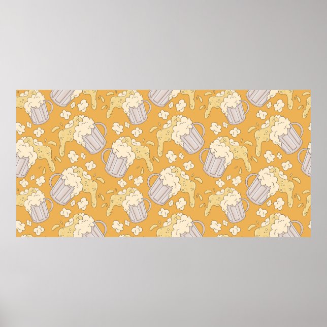 Mug with beer cartoon seamless pattern. Alcohol dr Poster (Front)