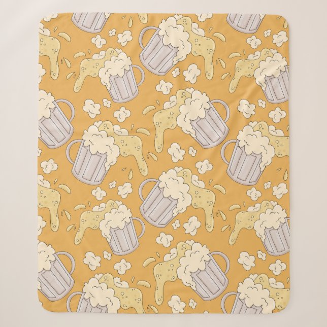 Mug with beer cartoon seamless pattern. Alcohol dr Sherpa Blanket (Front)