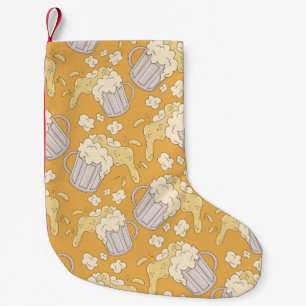 Mug with beer cartoon seamless pattern. Alcohol dr Small Christmas Stocking