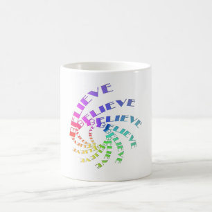Mug With BELIEVE Written in Multicolor Spirals