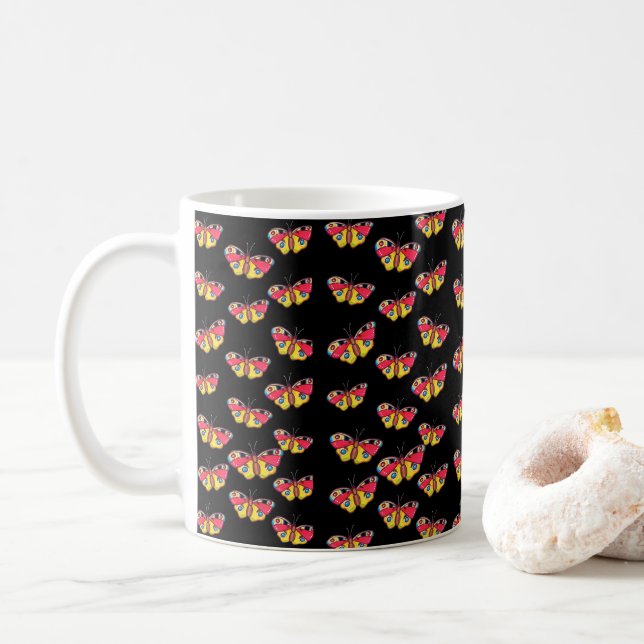 Mug with butterflies on black background (With Donut)