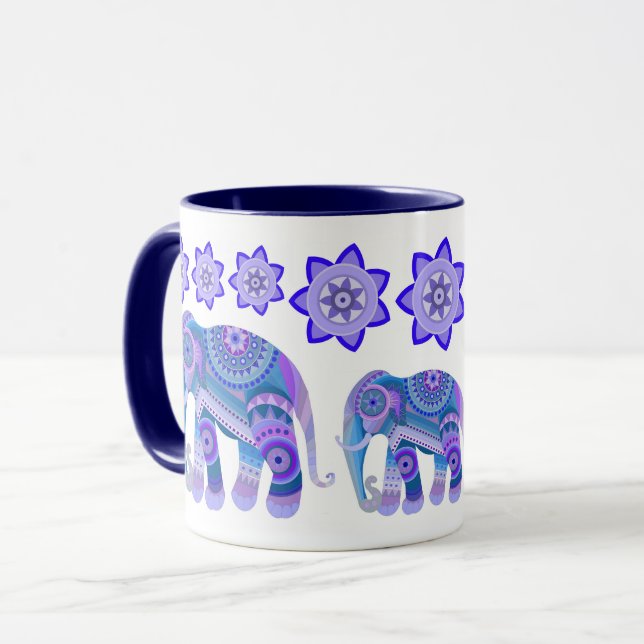 MUG WITH COOL ELEPHANTS AND FLOWERS (Front Left)