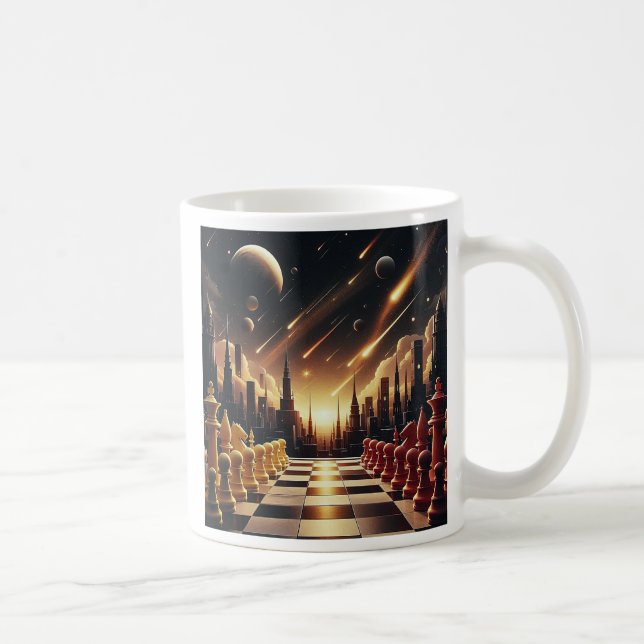 Mug with cosmic sky on chess game. (Right)