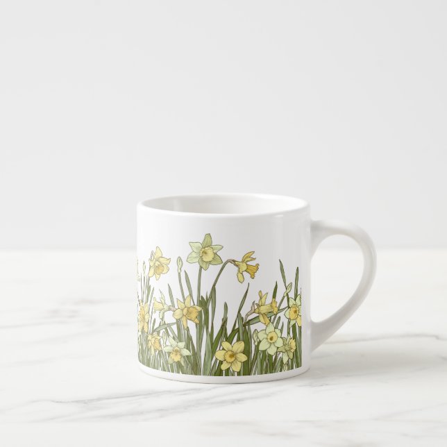mug with floral border of yellow daffodils (Right)