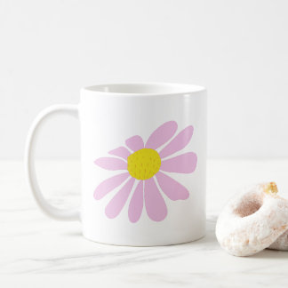 mug with hand drawn pink daisy back and front