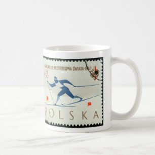 Mug with intage postage stamp Skiing Poland