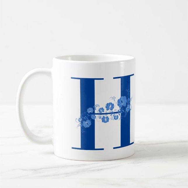 Mug With Monogram Floral Letter H (Left)