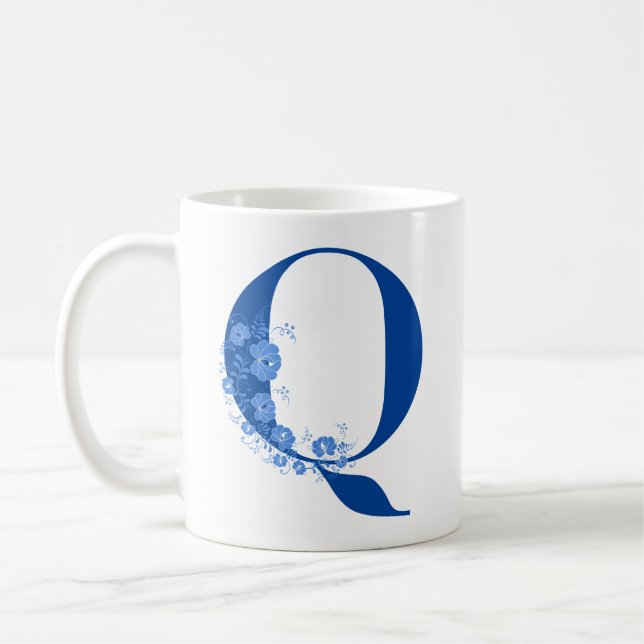 Mug With Monogram Floral Letter Q (Left)