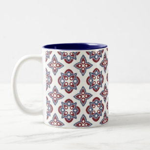 Mug with navy blue and raspberry pattern