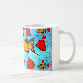 Mug with orange fishes and red hearts!