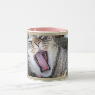 Mug with photograph of a tabby cat yawning