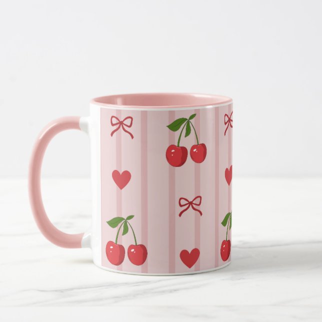 Mug with red bows and cherries (Left)