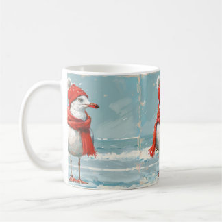 Mug with Seagull wearing red scarf and a hat