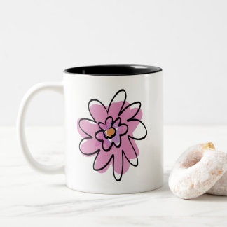 mug with simple hand painted pink flower