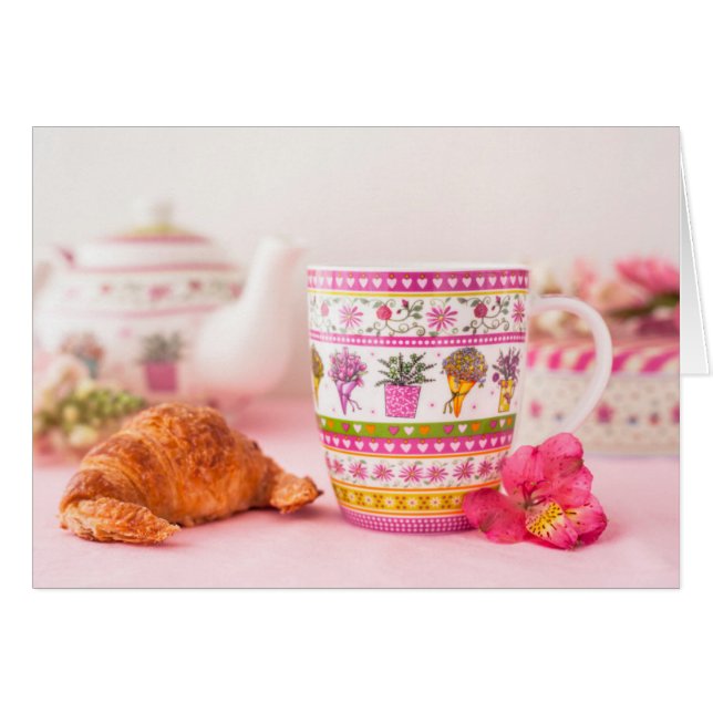 Mug With Tea, Croissant And Flower (Front Horizontal)