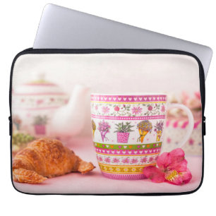 Mug With Tea, Croissant And Flower Laptop Sleeve