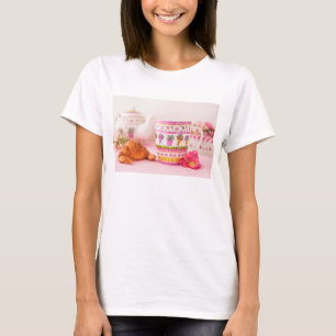 Mug With Tea, Croissant And Flower T-Shirt