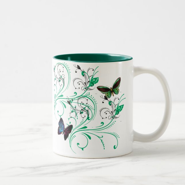 Mug with Vine and Beautiful Butterflies Green (Right)