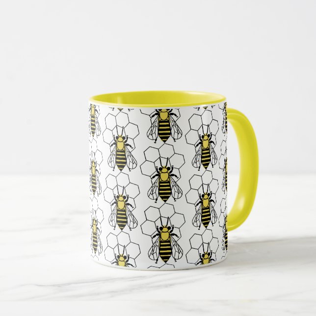 Mug - Yellow and Black Bees  (Front Right)