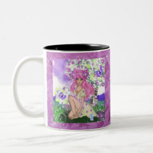 Mug Young Girl Sitting with PurplelButterflies
