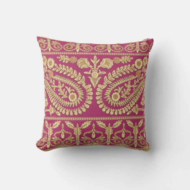 Mughal art work. indian traditional antique gold b cushion (Front)