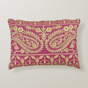 Mughal art work. indian traditional antique gold b decorative cushion